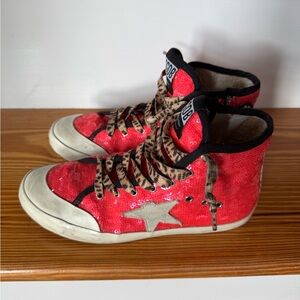 Golden Goose Cream and Pink Sneakers Distressed Vintage Style